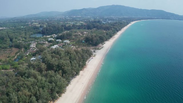 Aerial drone view of tropical Layan Beach area in Phuket, Thailand