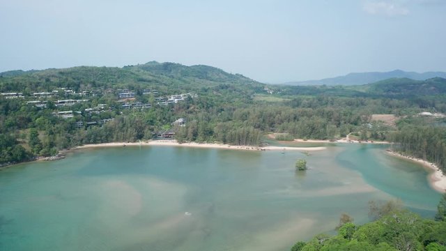 Aerial drone view of tropical Layan Beach area in Phuket, Thailand