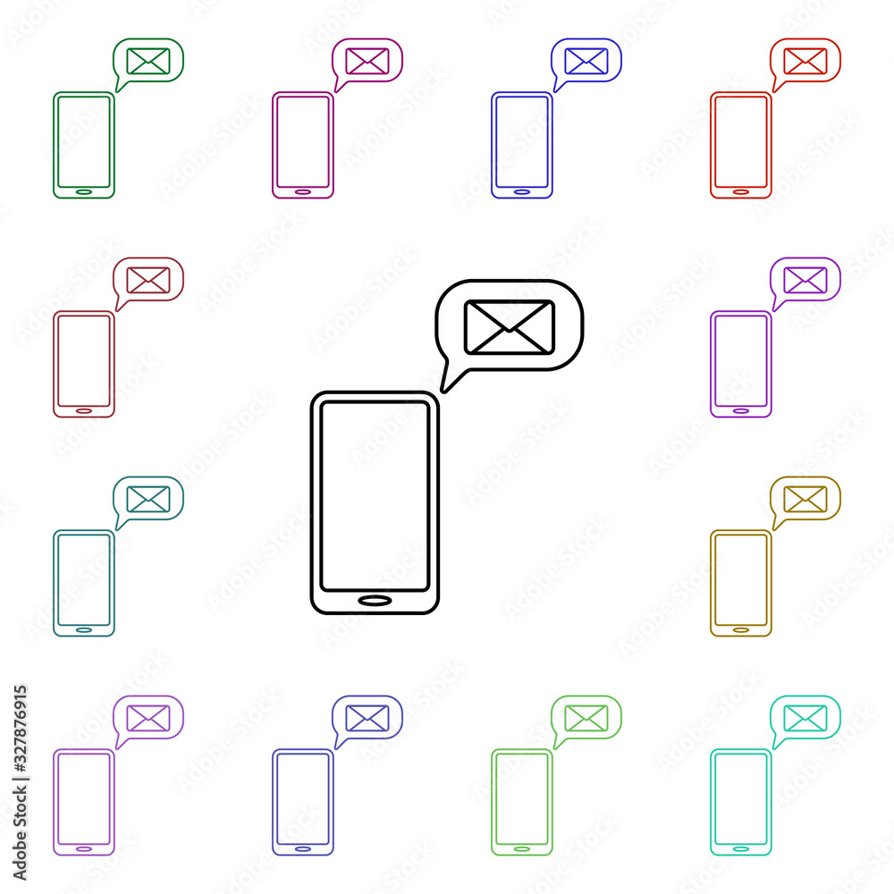 Poster inbox in smart phone multi color style icon. simple thin line, outline vector of sosial media networ