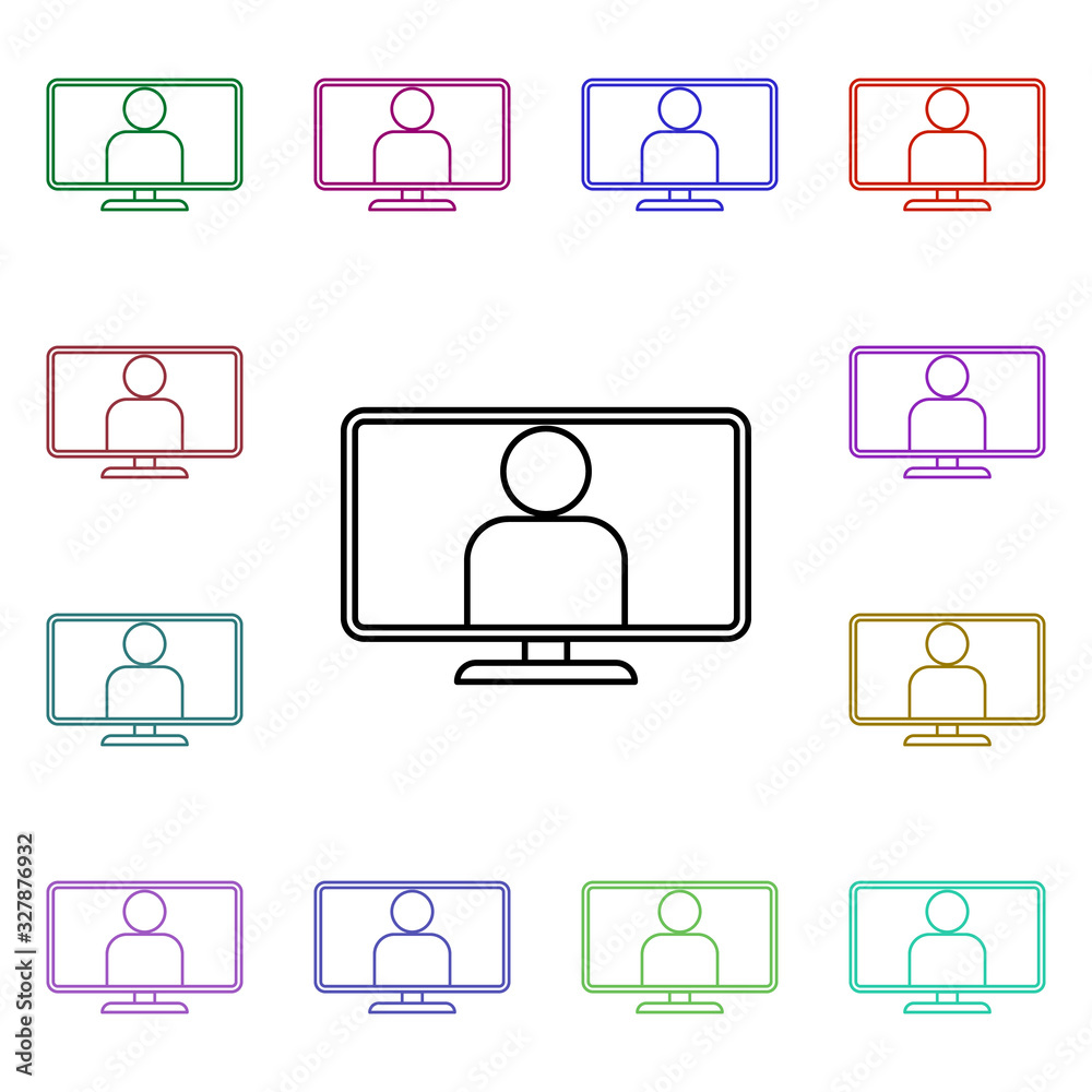 Poster people on monitor multi color style icon. simple thin line, outline vector of sosial media network i