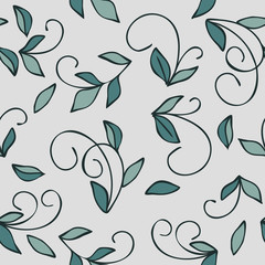 Seamless floral pattern of decorative twigs in folk style. Botanical hand-drawn illustration. Design for packaging, wedding cards, fabrics, textiles, website