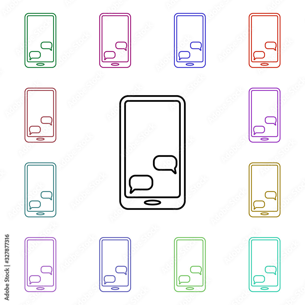 Poster chat in smart phone multi color style icon. simple thin line, outline vector of sosial media network