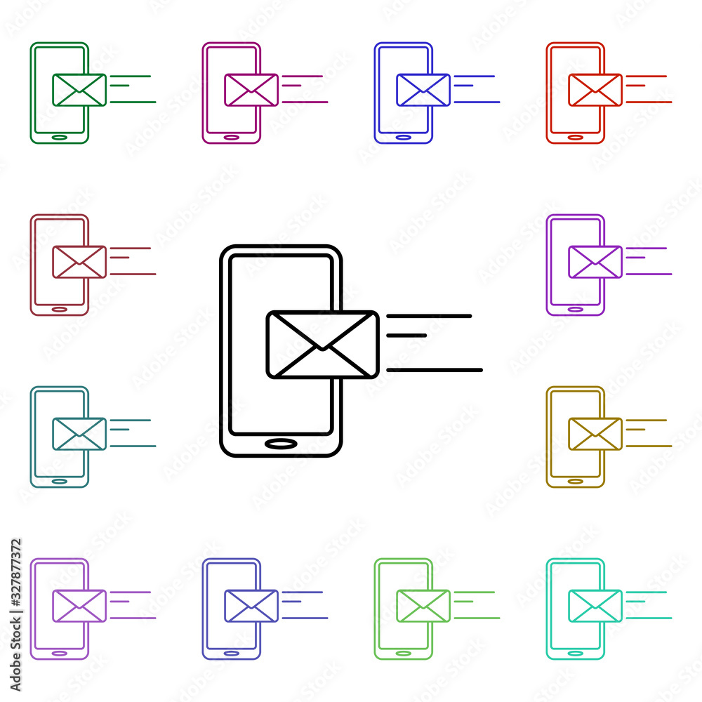Poster inbox in smart phone multi color style icon. simple thin line, outline vector of sosial media networ
