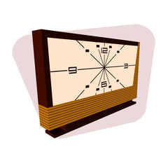 Mechanical desktop retro clock, isolated on white background. A time-measuring device. Colorful vintage watch vector illustration