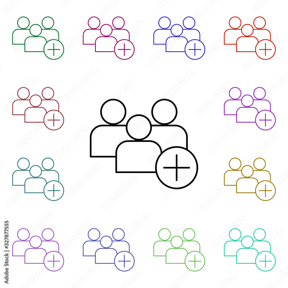Poster add group of contacts multi color style icon. simple thin line, outline vector of sosial media netwo