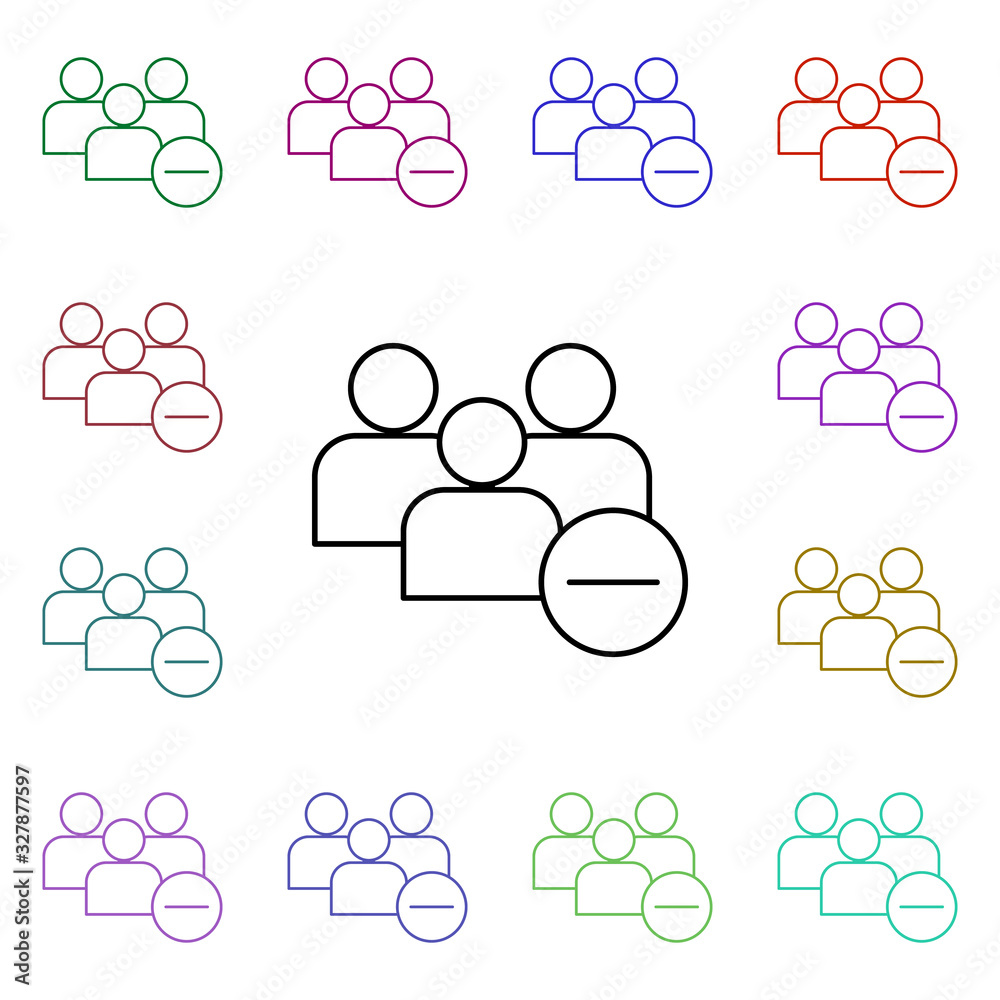 Poster remove group of contacts multi color style icon. simple thin line, outline vector of sosial media ne