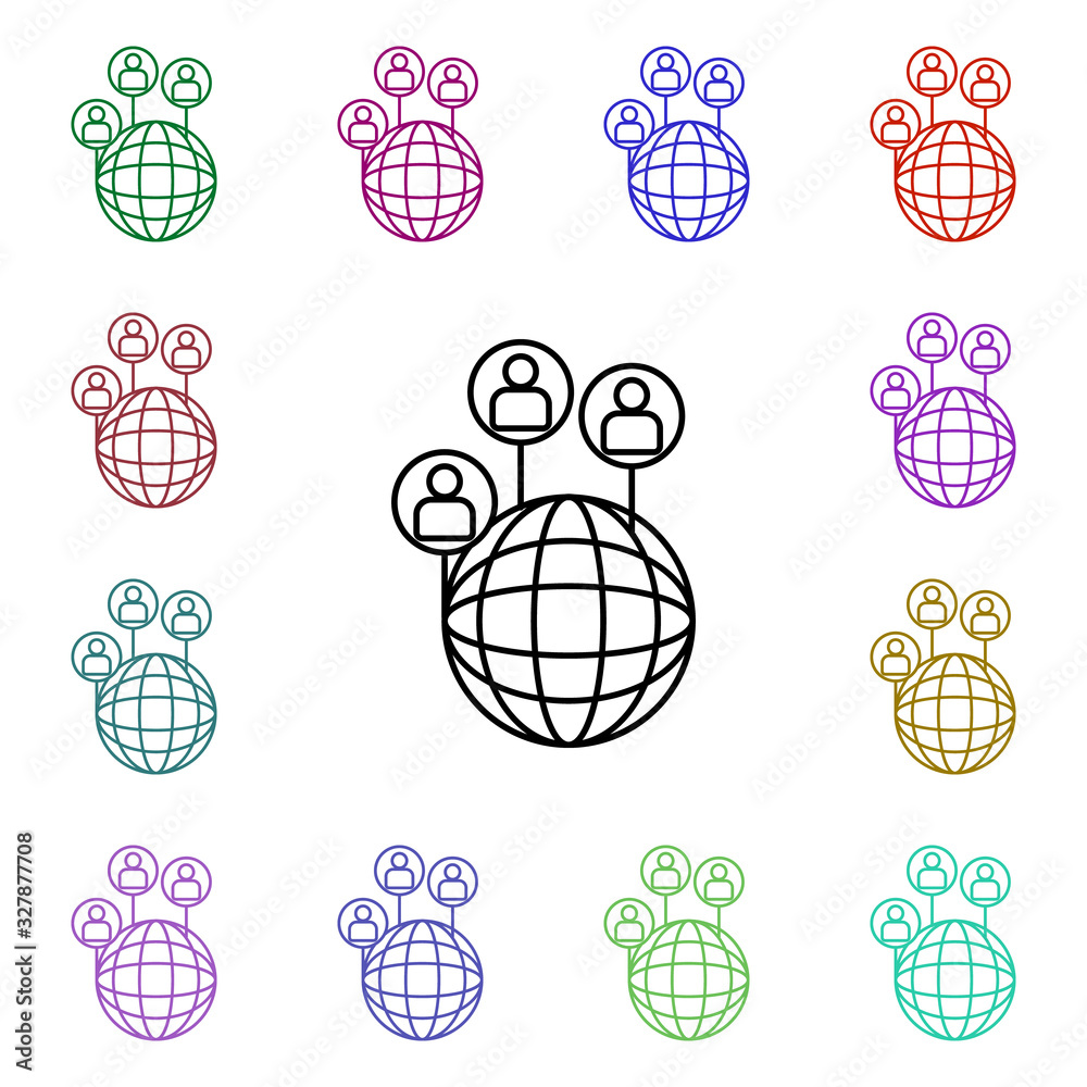 Poster global contacts multi color style icon. simple thin line, outline vector of sosial media network ico