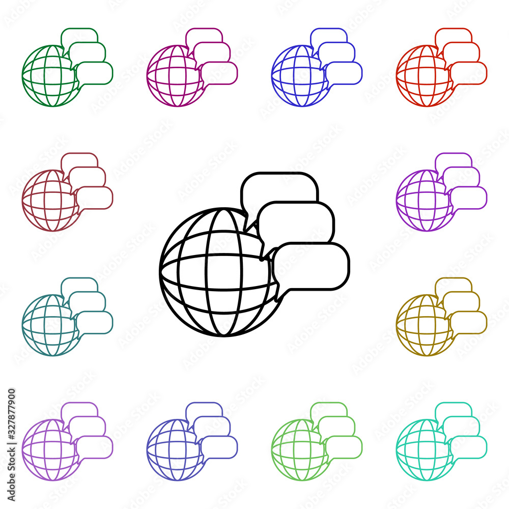 Poster global communication multi color style icon. simple thin line, outline vector of sosial media networ