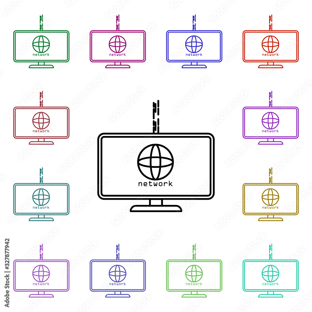 Poster pc in network multi color style icon. simple thin line, outline vector of sosial media network icons