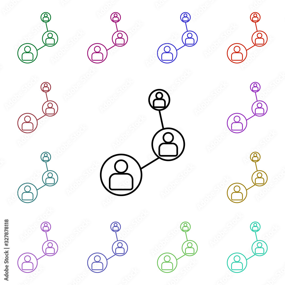 Poster contact chain multi color style icon. simple thin line, outline vector of sosial media network icons