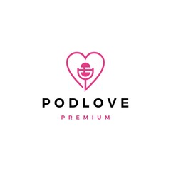 love heart mic podcast live show broadcast logo template vector icon