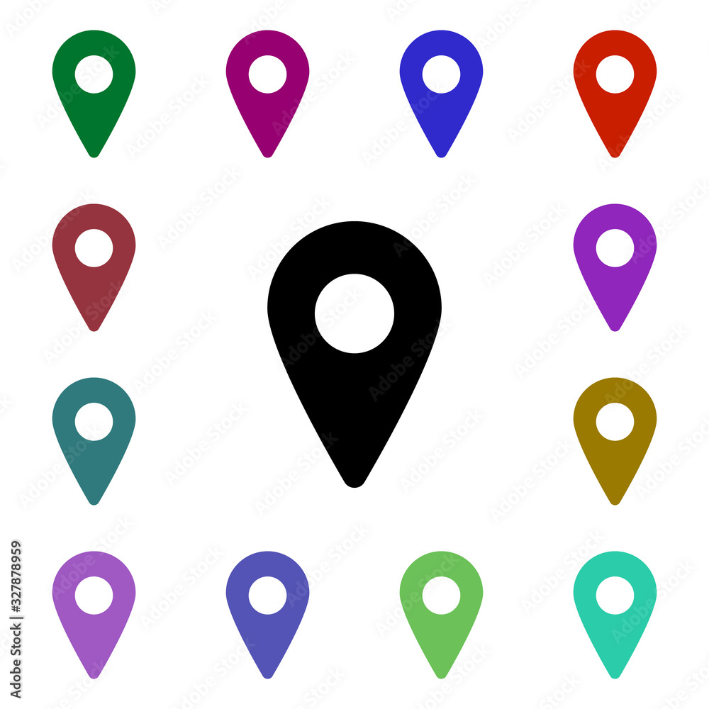 Poster location pin multi color style icon. simple glyph, flat vector of web icons for ui and ux, website o