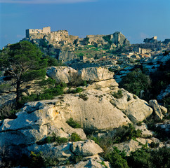 Fototapeta na wymiar Les Baux de Provence hill top village in The Alpilles the rocky area above St Remy visited and painted by Vincent Van Gogh