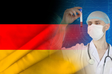 scientist, doctor does a blood test, develops a vaccine, medicine against the background of the...