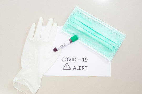 Covid-19 Blood Sample and medical equipment such as gloves,mask,syringe,pill,alcohol