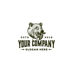 vintage barbershop logo with bear character 