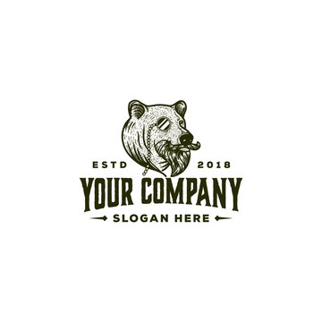 vintage barbershop logo with bear character 