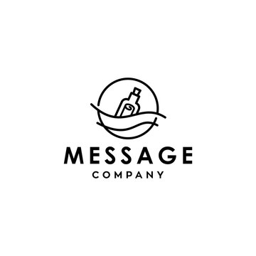 message in a bottle letter paper logo floating with water sea icon line hipster linear style 
