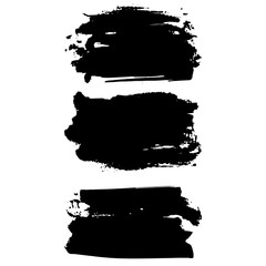 Set of black ink horizontal hand drawn brushes. Abstract isolated grunge lines, or stripes. Vector illustration.	