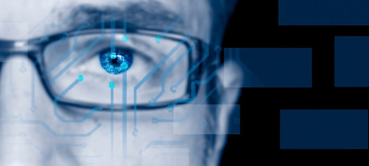 Ophthalmologist concept. Man's eye, closeup.