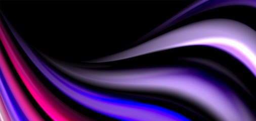 Abstract silk smooth lines on black, multicolored liquid fluid rainbow style waves on black