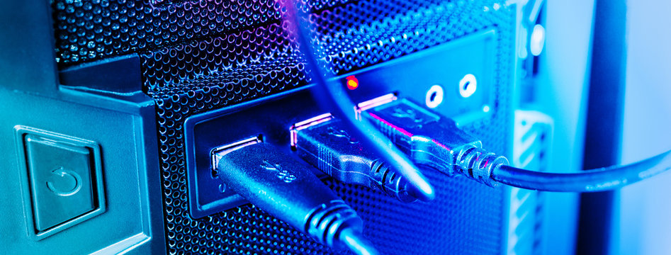 Close-up USB connector, connecting portable hard drives, data backup