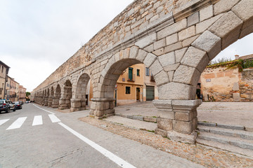 Fototapeta na wymiar View of the aqueduct of Segovia, Castilla Leon, Spain