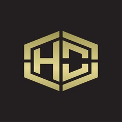 Obraz premium HO Logo monogram with hexagon shape and piece line rounded design tamplate on gold colors