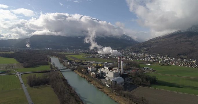 Satom incineration, electric and thermic plant in Monthey - Aerial 4K