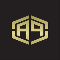 AP Logo monogram with hexagon shape and piece line rounded design tamplate on gold colors