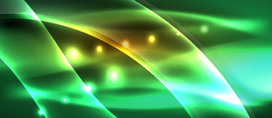 Abstract background. Shiny design neon waves with light effects, techno trendy design. Vector Illustration For Wallpaper, Banner, Background, Card, Book Illustration, landing page