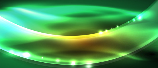 Abstract background. Shiny design neon waves with light effects, techno trendy design. Vector Illustration For Wallpaper, Banner, Background, Card, Book Illustration, landing page