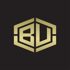 BU Logo monogram with hexagon shape and piece line rounded design tamplate on gold colors