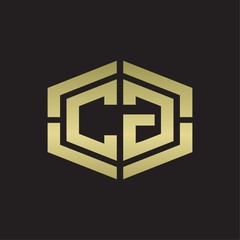 CG Logo monogram with hexagon shape and piece line rounded design tamplate on gold colors