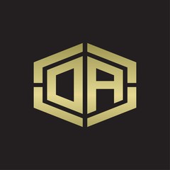 DA Logo monogram with hexagon shape and piece line rounded design tamplate on gold colors