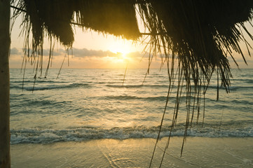 Beautiful romantic sunrise on the beach in Tunisia