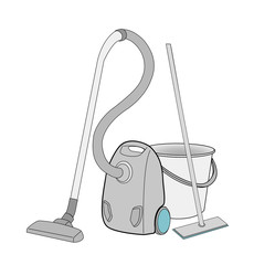 vacuum cleaner, mop and bucket. The concept of cleanliness and cleaning. vector illustration.