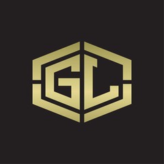 GL Logo monogram with hexagon shape and piece line rounded design tamplate on gold colors