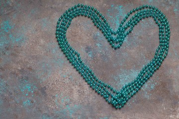 Heart of mint beads. Valentine's day , romantic grunge background
