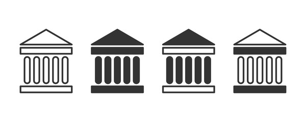 Bank icons in four different versions in a flat design
