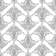 Seamless pattern of outlines vintage decorative elements