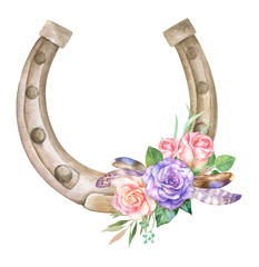 Watercolor horseshoe with floral decoration