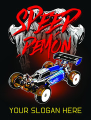 Speed Demon. Buggy RC Hobby Poster T-shirt Design. Vector Illustration