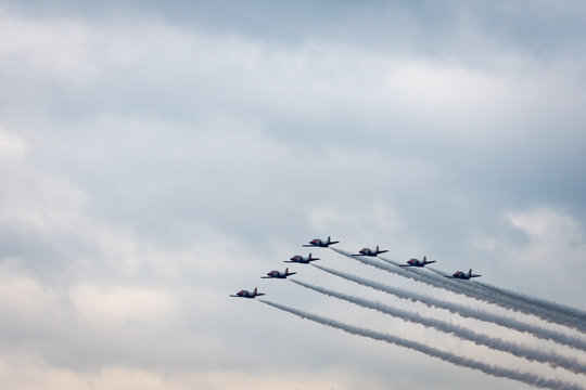 Patroi Suisse in formation at an airshow