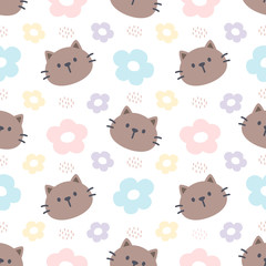 Cat and flowers seamless pattern background