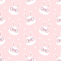 Cute rabbit with glasses seamless pattern background