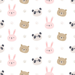 Panda bear and rabbit seamless pattern background