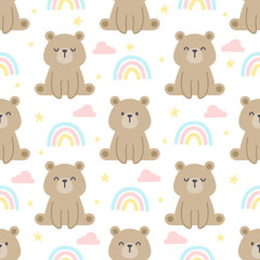 Teddy bear and rainbow seamless pattern background
