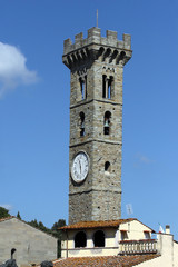 Fiesole, Italy - September 10, 2011: The bell tower of the cathedral of San Romolo