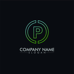 company logo vector of the letter P with line on dark background